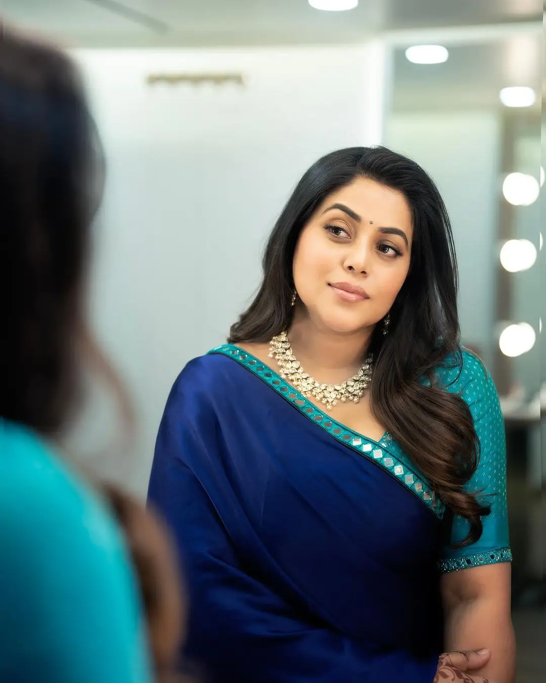 Telugu TV Actress Poorna in Beautiful Jewellery Blue Saree Blouse